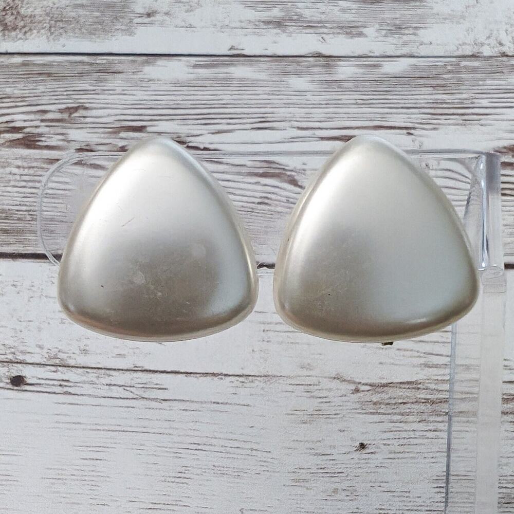 Vintage Clip On Earrings Large Triangular Shape Pearlescent- Some Marks